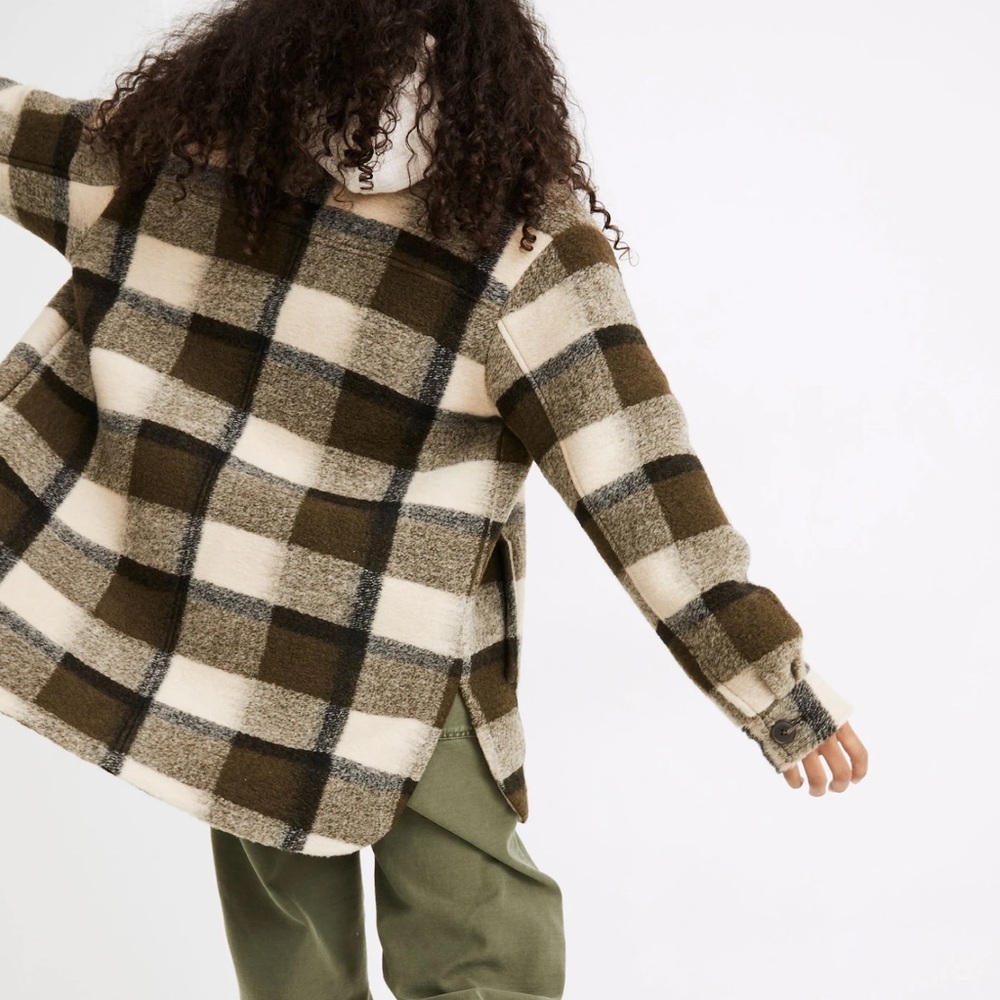 Madewell Belrose Shirt-jacket Wool Blend In Maran Plaid Green Black Ivory LG NWT - Picture 4 of 16